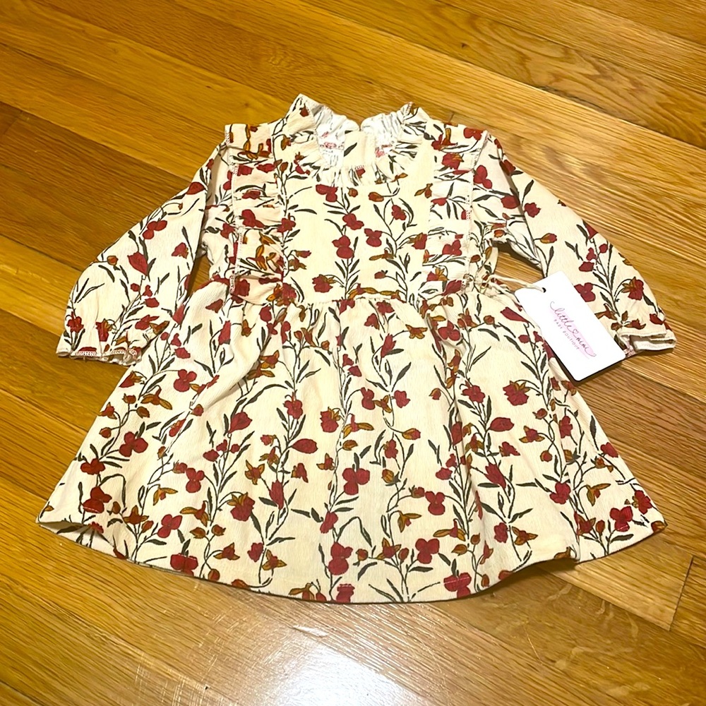 Baby Girl Cream Floral Long-sleeve Dress